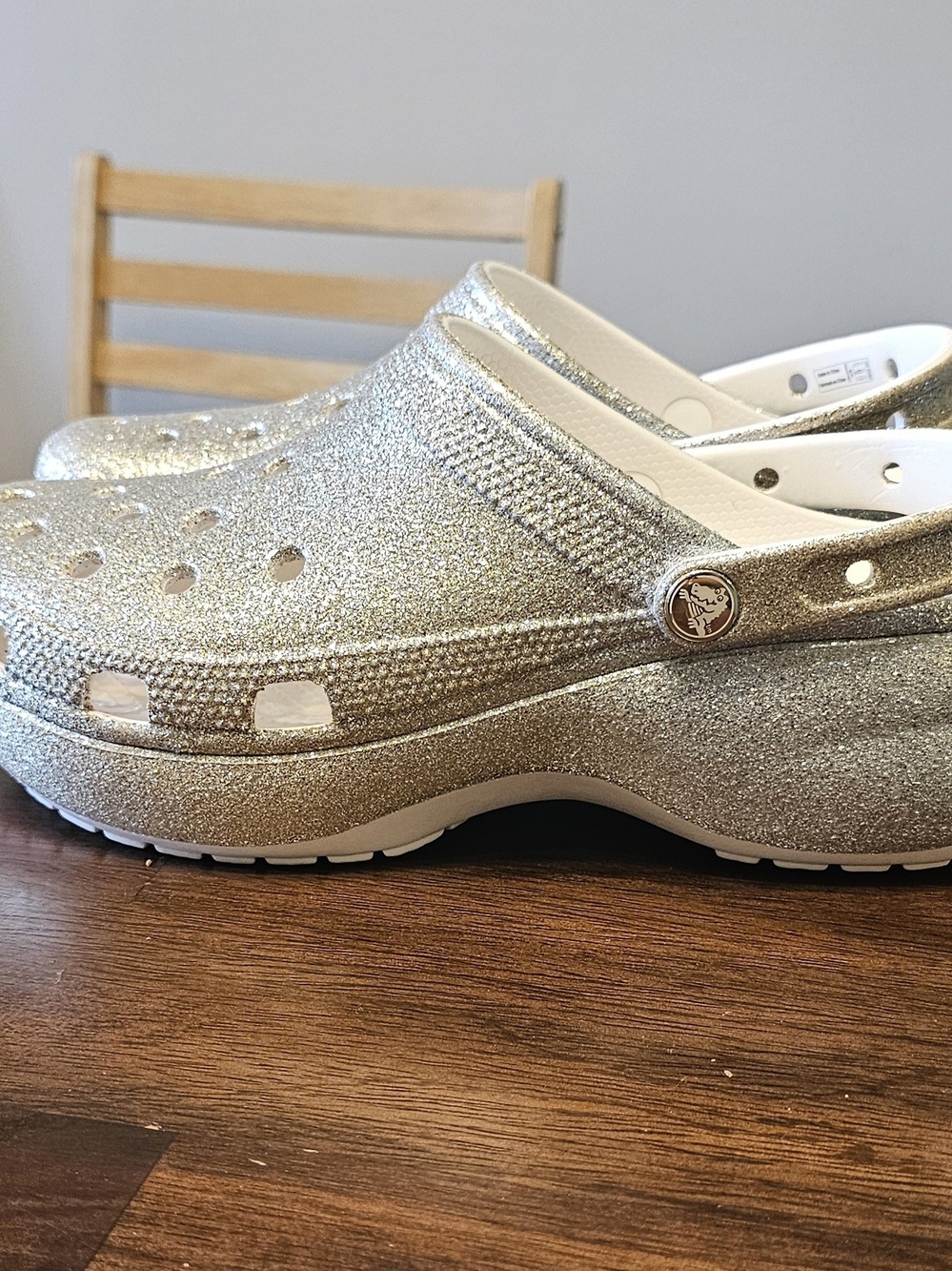 CROCS Platform Glitter Clog in Sparkling Silver
